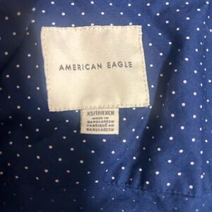 American Eagle Navy Blue Polka Dot Shirt